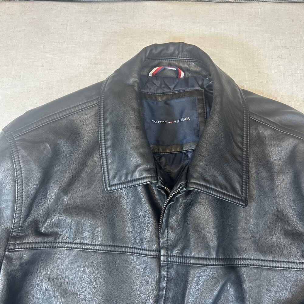 Tommy Hilfiger Black Leather Jacket Men's Large